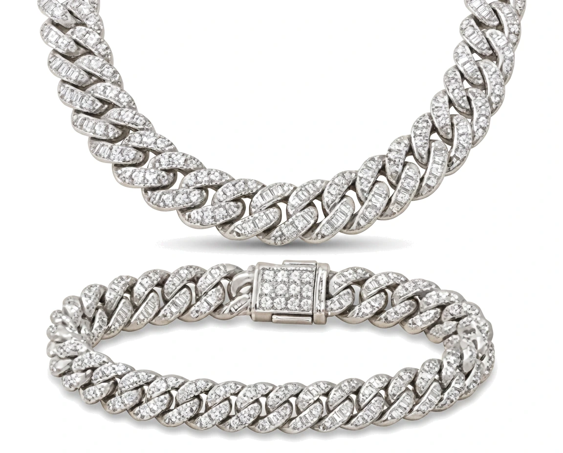 Juego Cubano con Diamantes: Collar y Manilla