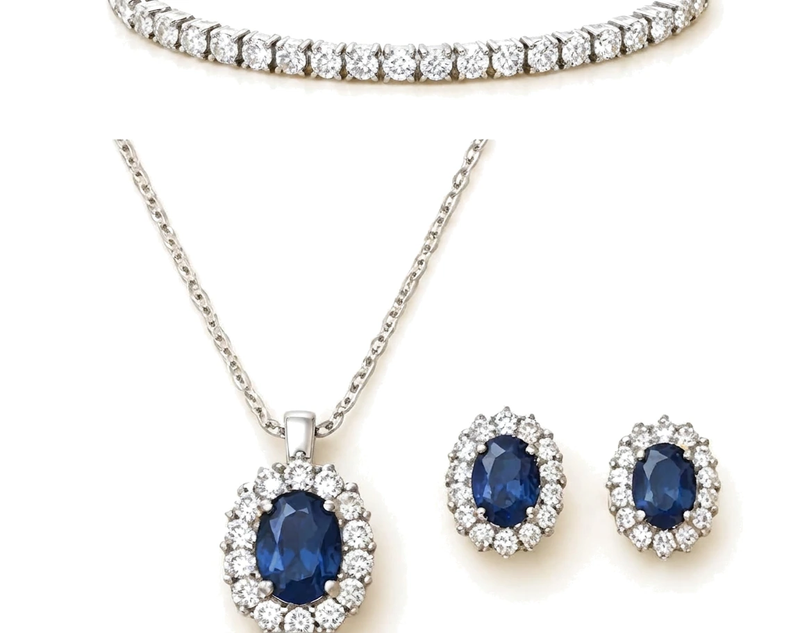 Juego de Zafiro Halo: Collar y Aretes