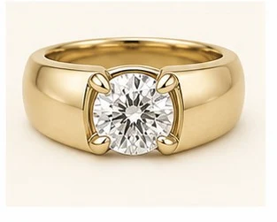 Anillo de Compromiso Solitario con Banda Gruesa Amarilla