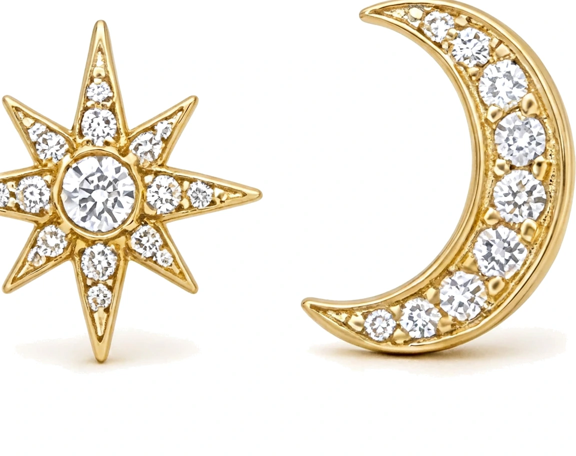 Aretes Desparejados Estrella y Luna — detalle