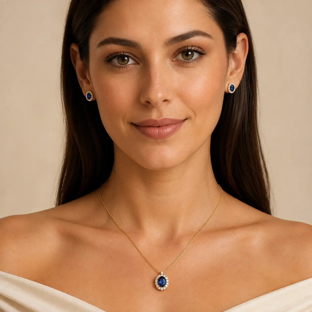 Juego de Zafiro Halo: Collar y Aretes