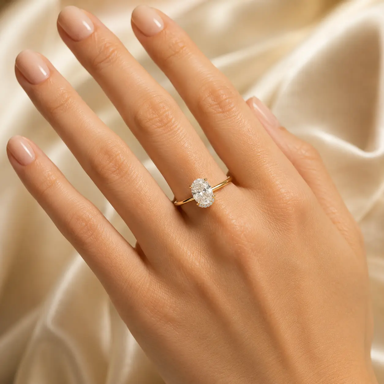 Anillo de Compromiso Ovalado con Halo Oculto