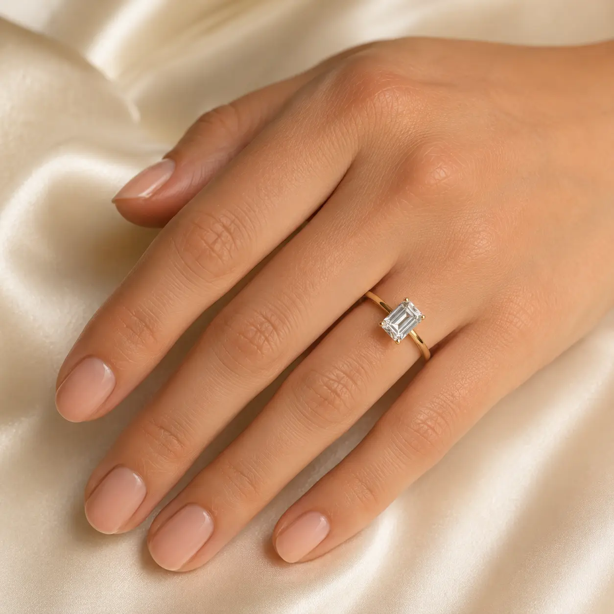 Anillo de Compromiso Solitario Corte Esmeralda