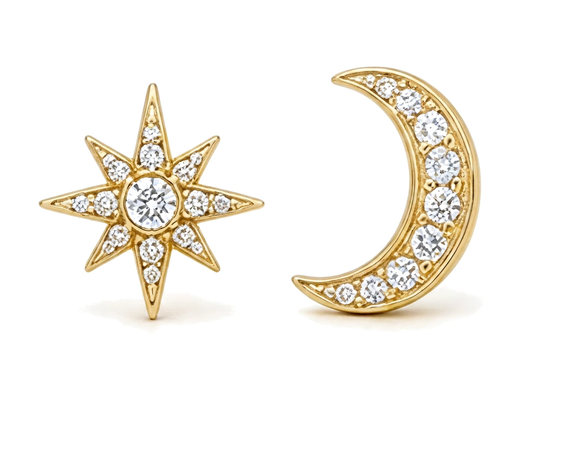 Aretes Desparejados Estrella y Luna