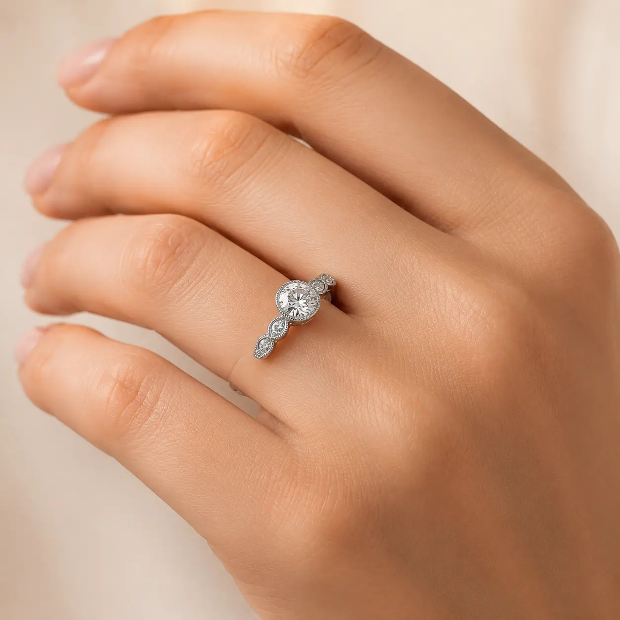 Anillo de Compromiso Vintage con Milgrain
