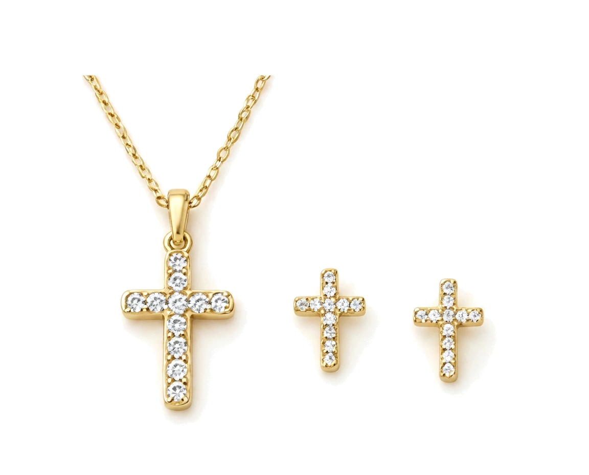 Juego de Cruz: Collar y Aretes