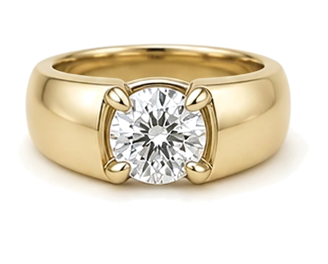 Anillo de Compromiso Solitario con Banda Gruesa Amarilla